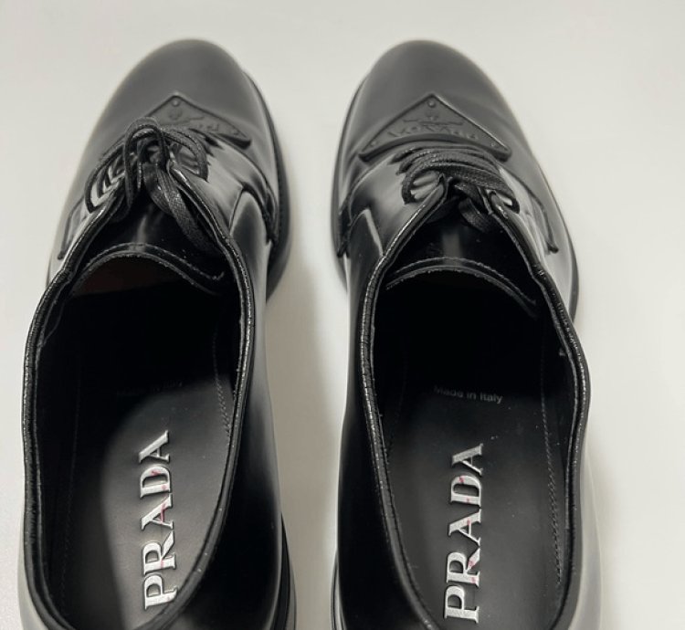 Prada Triangle-logo Derby Shoes Black Men Uk 8 5 Us 9 5
