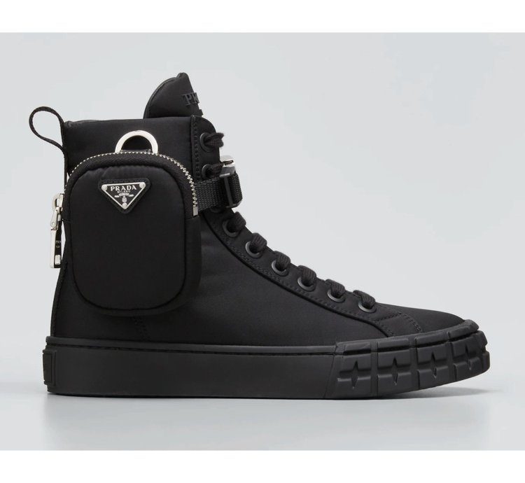 Prada Wheel Nylon Black Zip Pouch Logo High Top Sneaker