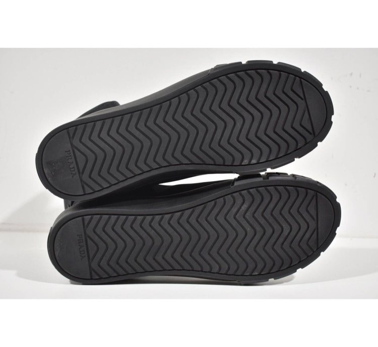 Prada Wheel Nylon Black Zip Pouch Logo High Top Sneaker