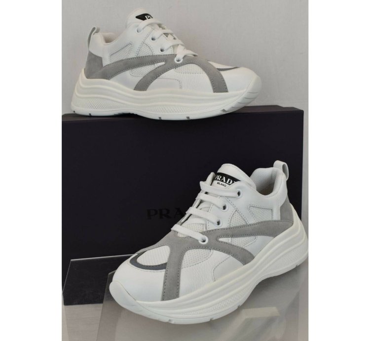 Prada White Leather Platform Sneakers