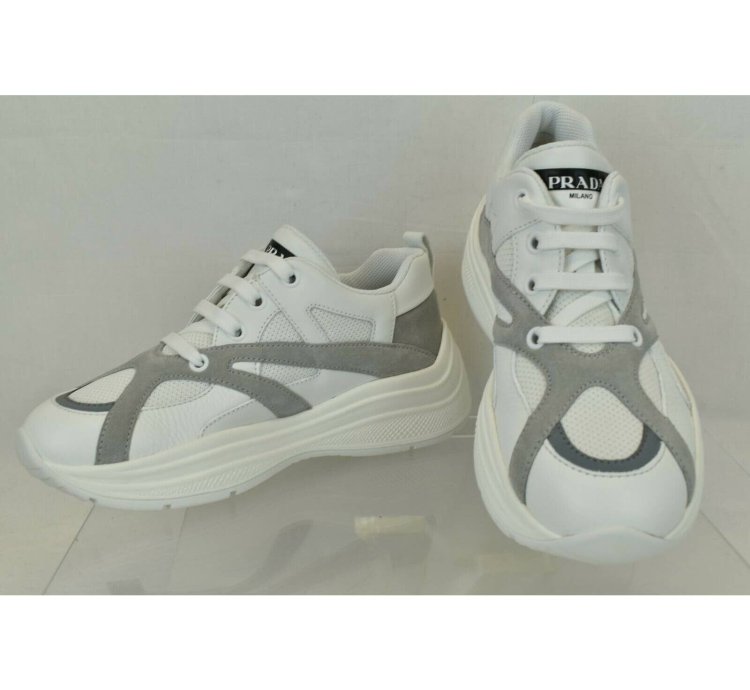 Prada White Leather Platform Sneakers