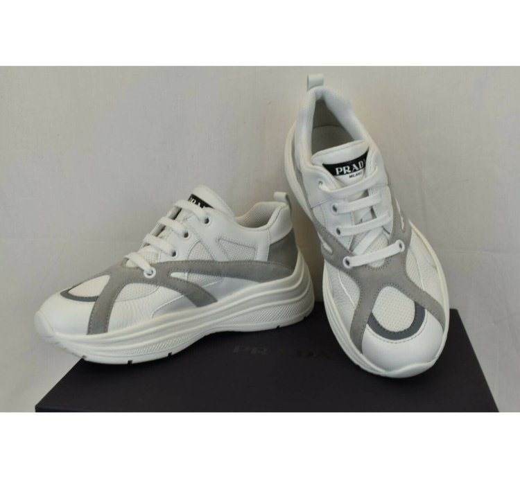 Prada White Leather Platform Sneakers
