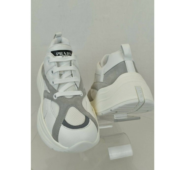 Prada White Leather Platform Sneakers