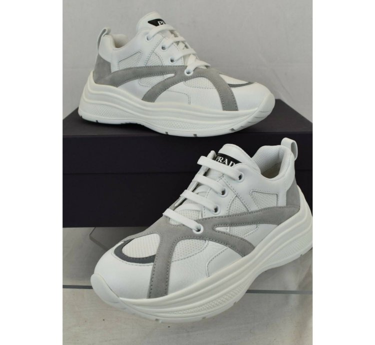Prada White Leather Platform Sneakers