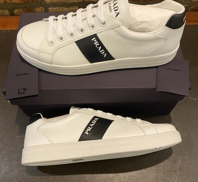 Prada White Vitelli Soft Logo Sneakers Low