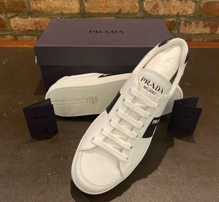 Prada White Vitelli Soft Logo Sneakers Low