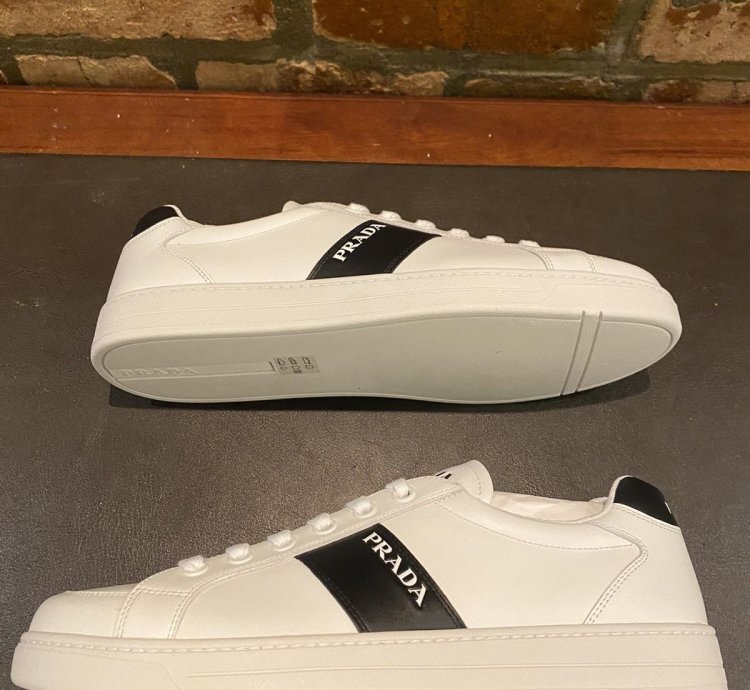 Prada White Vitelli Soft Logo Sneakers Low