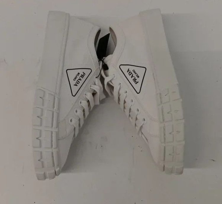 Prada Women Logo-print Canvas White Low Sneakers Eu40 Us10