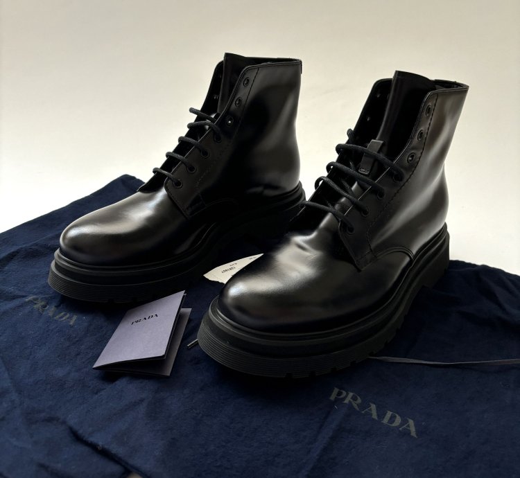 Quick Prada Black Lace Up Low Combat Boots