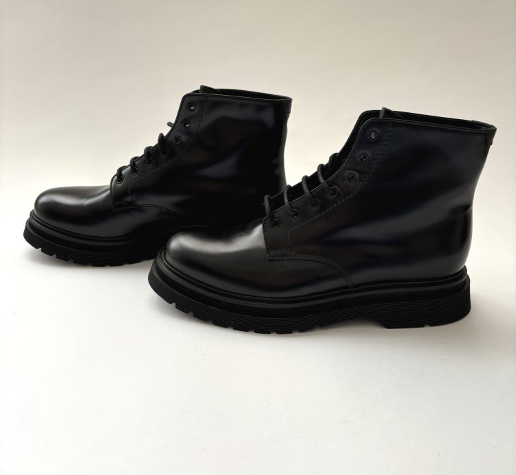 Quick Prada Black Lace Up Low Combat Boots