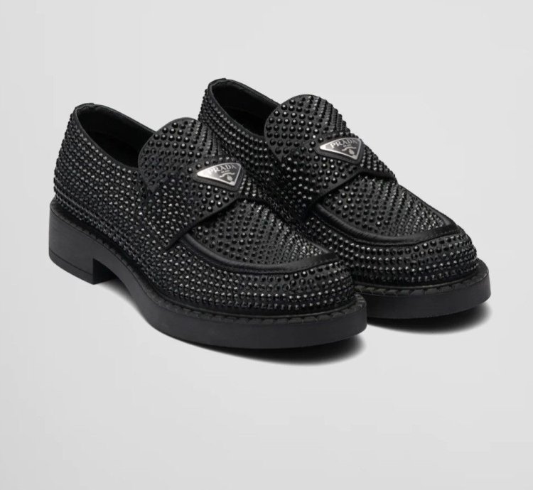 Rare Prada Satin Loafer Shoes With Crystals
