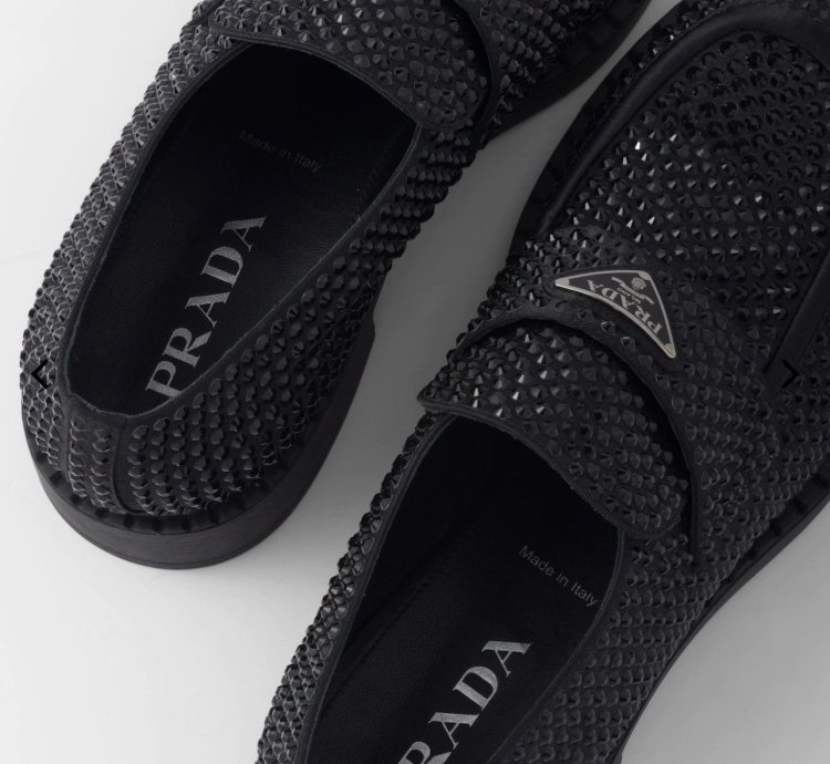 Rare Prada Satin Loafer Shoes With Crystals