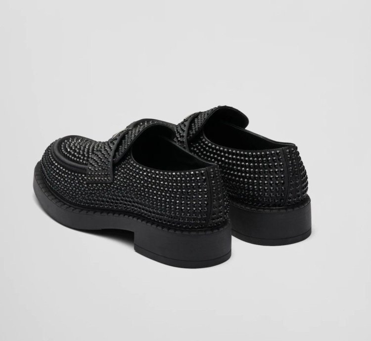 Rare Prada Satin Loafer Shoes With Crystals