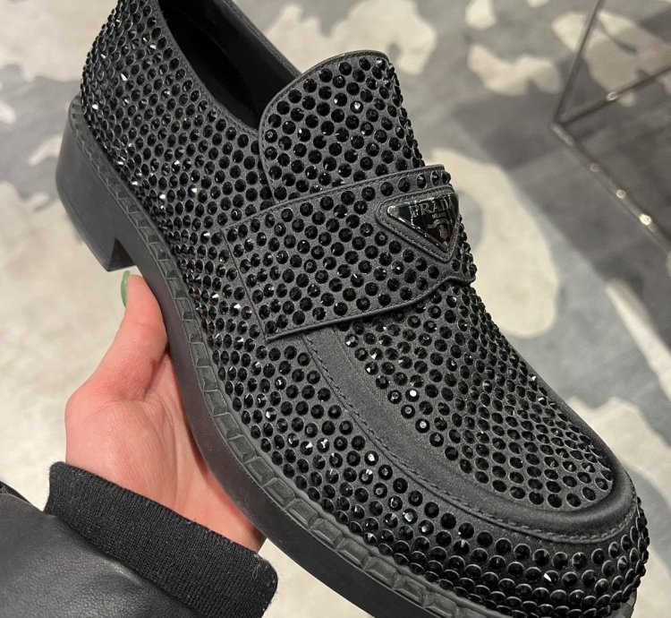Rare Prada Satin Loafer Shoes With Crystals
