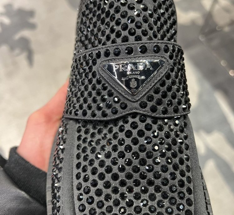 Rare Prada Satin Loafer Shoes With Crystals