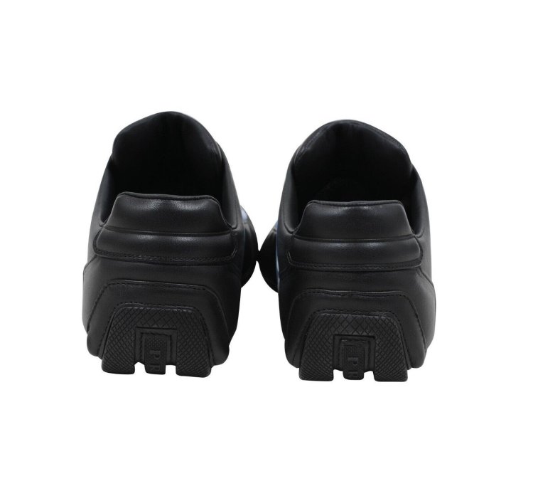 Rev Sneakers Black Padded Leather Blue Stripe Soccer Low Top