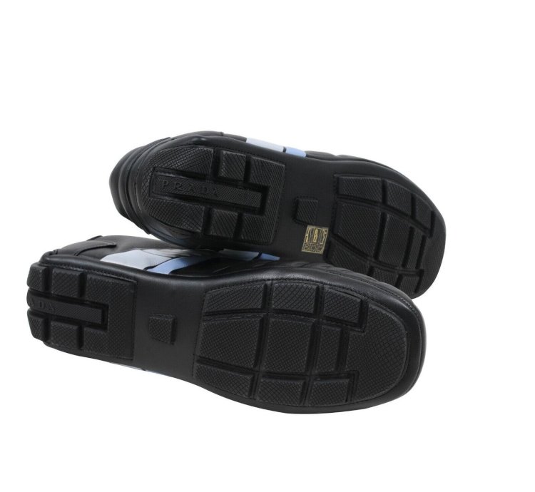 Rev Sneakers Black Padded Leather Blue Stripe Soccer Low Top