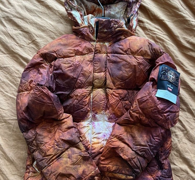 Supreme Stone Island 2020 Painted Camo Crinkle Down Jacket