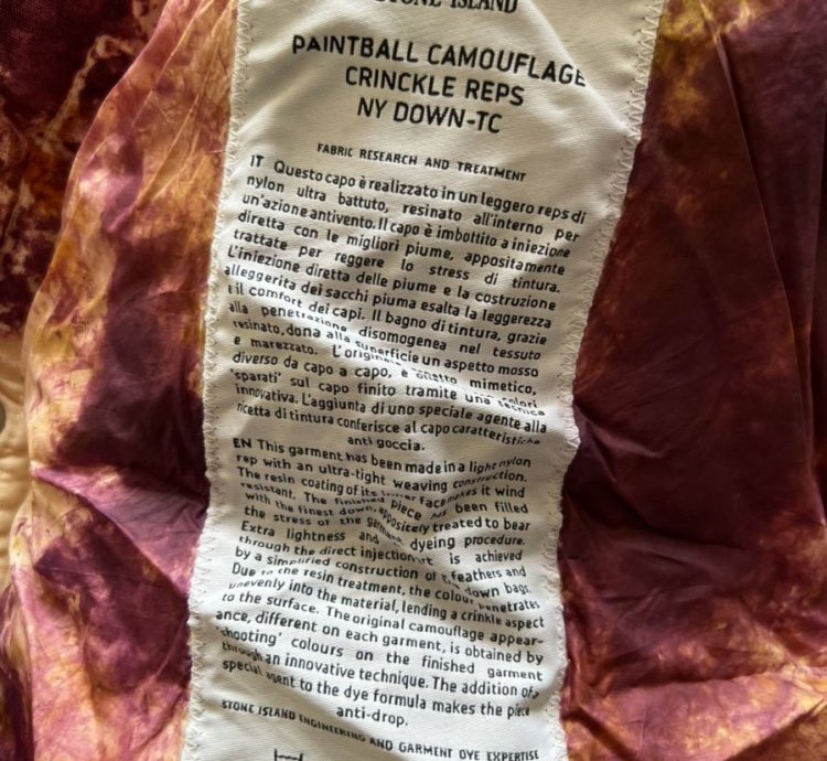 Supreme Stone Island 2020 Painted Camo Crinkle Down Jacket