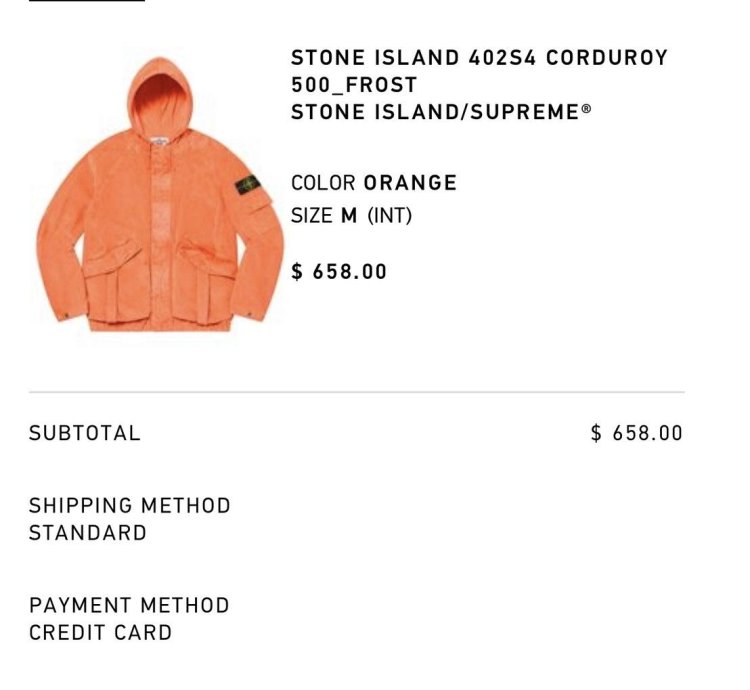 Supreme Stone Island Corduroy Jacket Orange Large