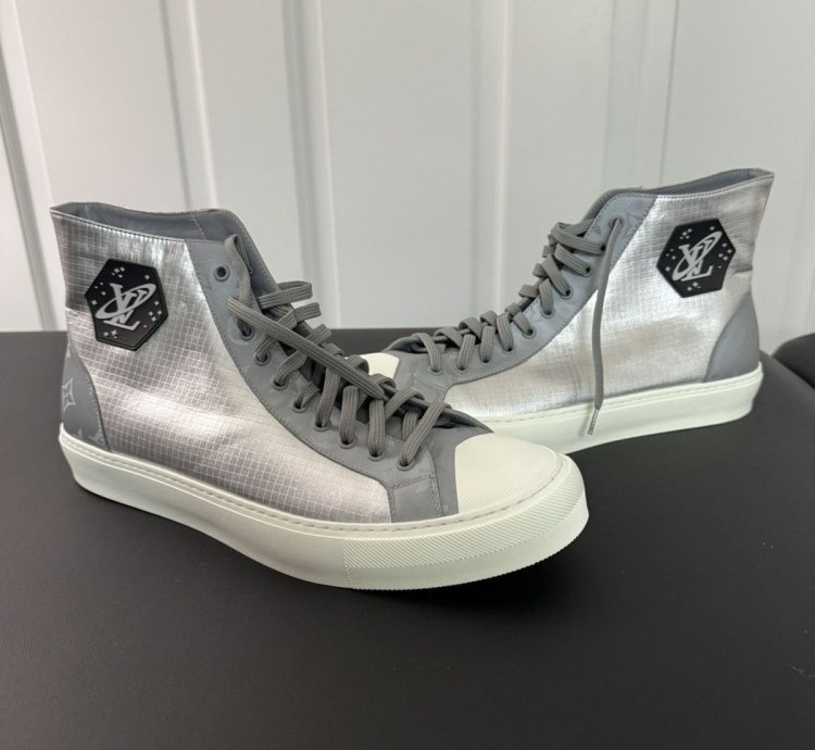 Silver Louis Vuitton High Top Sneakers