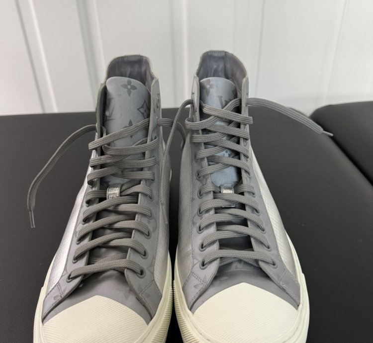 Silver Louis Vuitton High Top Sneakers