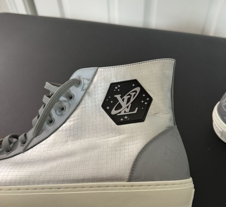 Silver Louis Vuitton High Top Sneakers