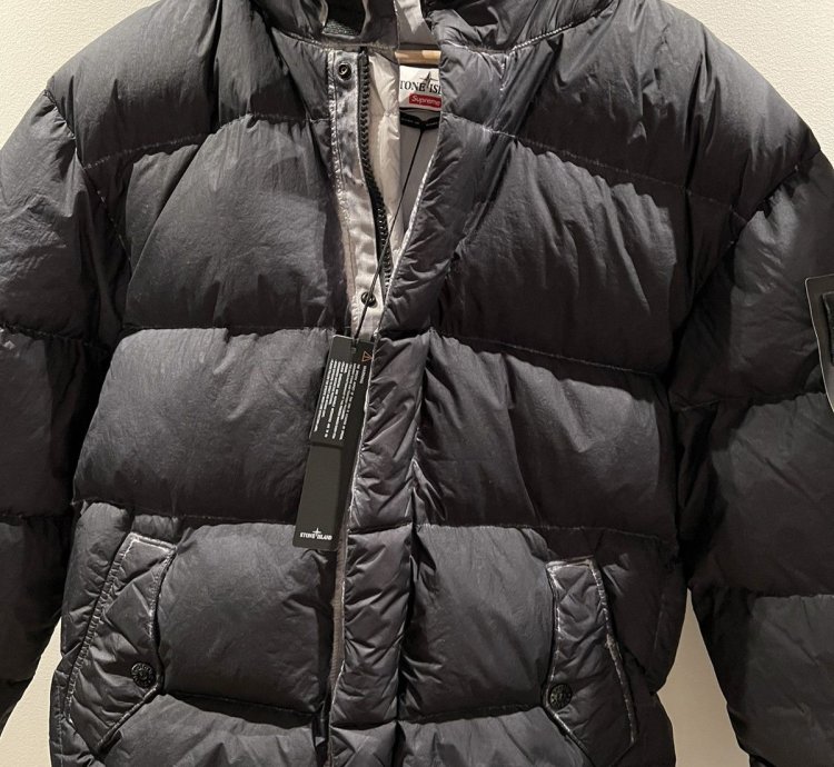 Supreme Stone Island Painted Camo Crinkle Down Jacket