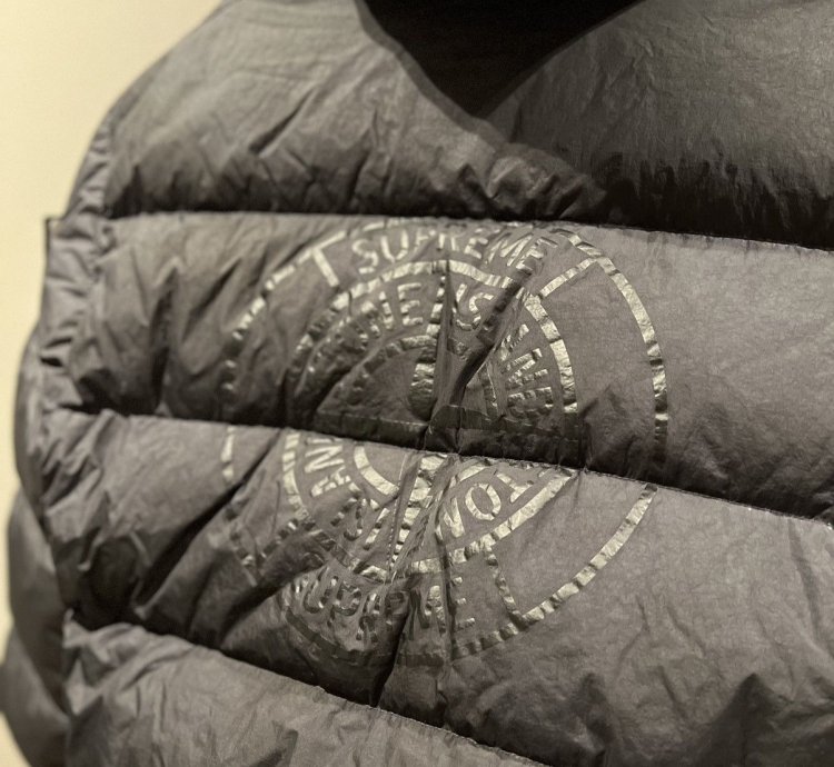 Supreme Stone Island Painted Camo Crinkle Down Jacket
