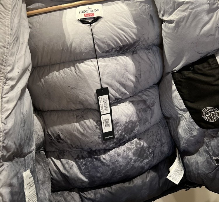 Supreme Stone Island Painted Camo Crinkle Down Jacket