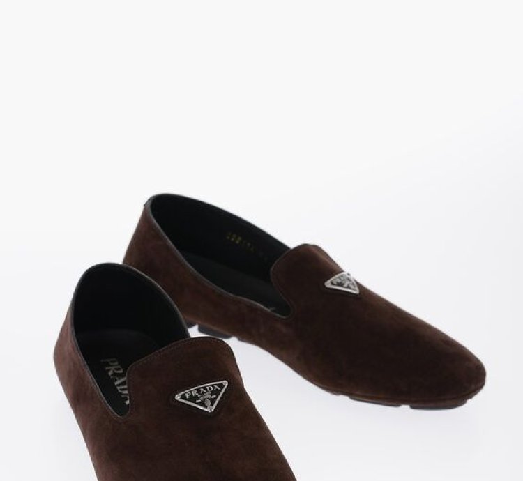 Suede Leather Loafers With Logo
