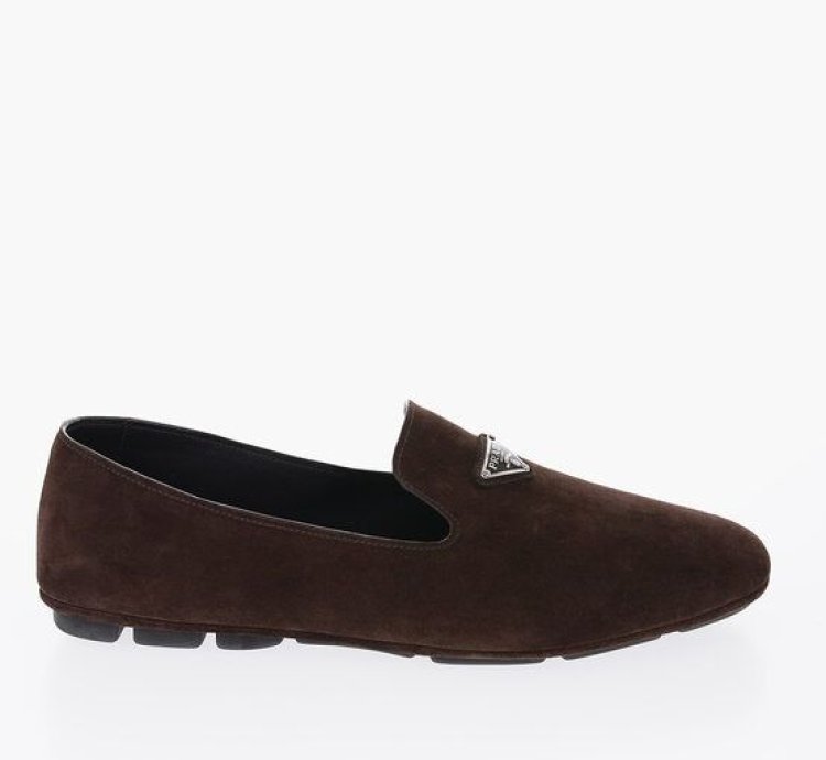 Suede Leather Loafers With Logo