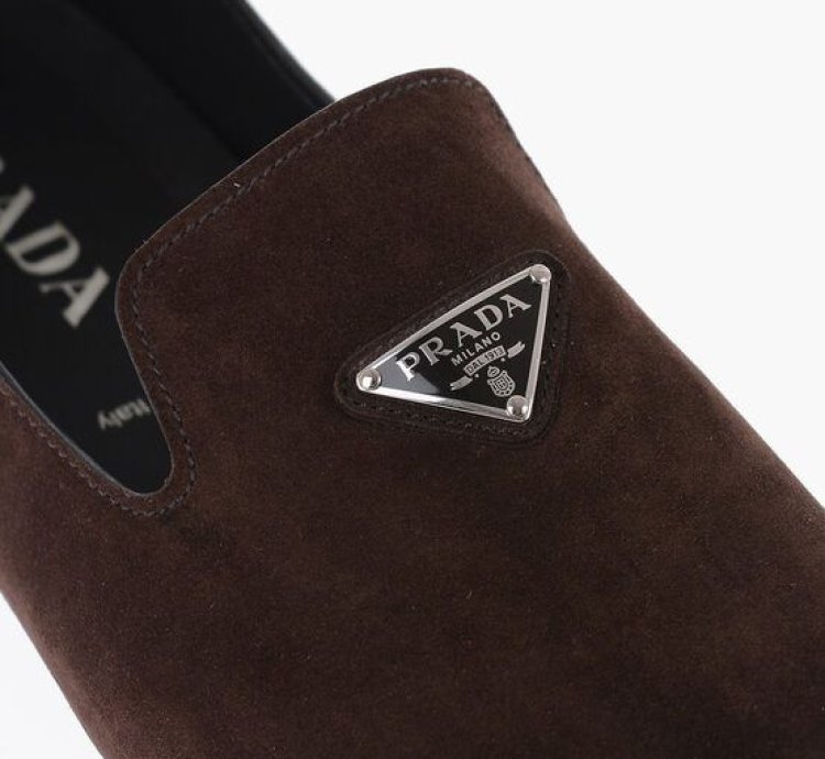 Suede Leather Loafers With Logo