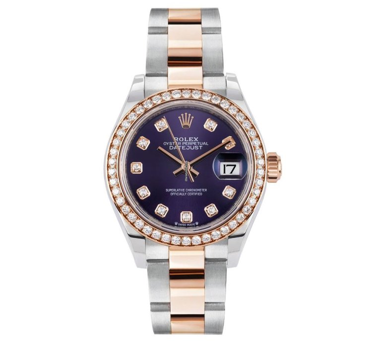 Rolex Lady-datejust 279381rbr Steel 18k Rose Gold Purple Diamond Dial 28 Mm