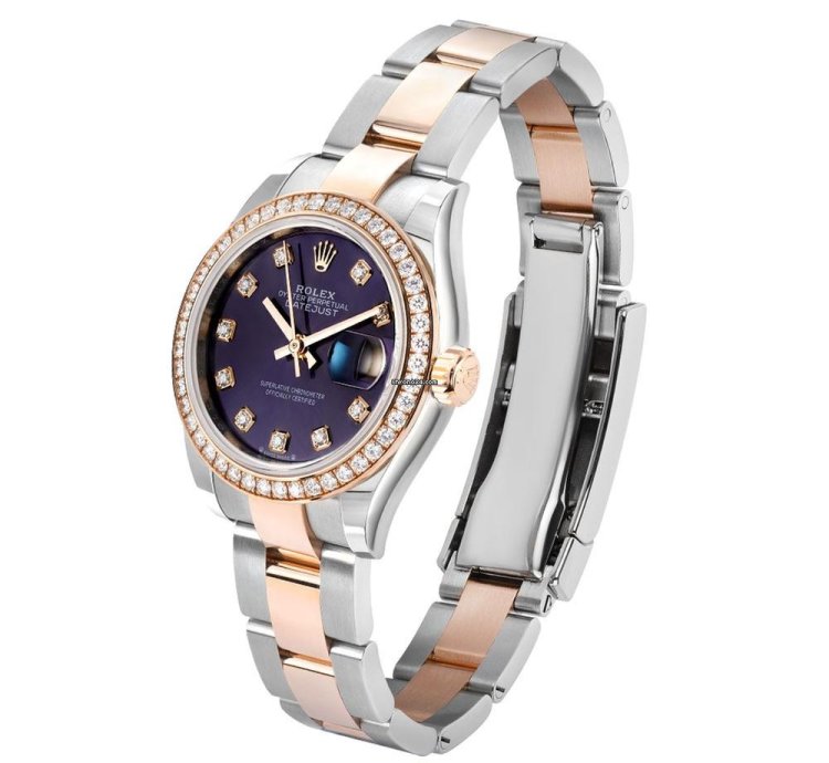 Rolex Lady-datejust 279381rbr Steel 18k Rose Gold Purple Diamond Dial 28 Mm