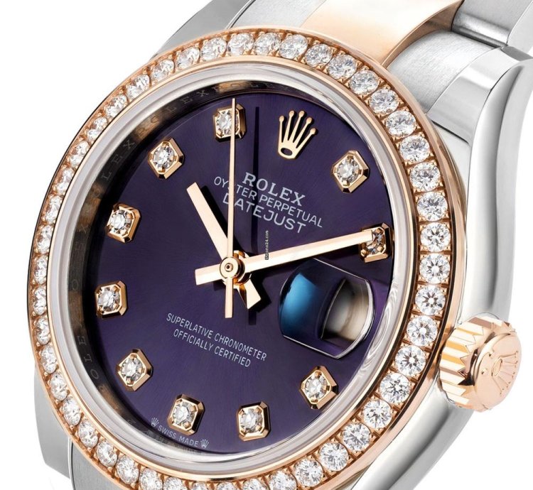 Rolex Lady-datejust 279381rbr Steel 18k Rose Gold Purple Diamond Dial 28 Mm