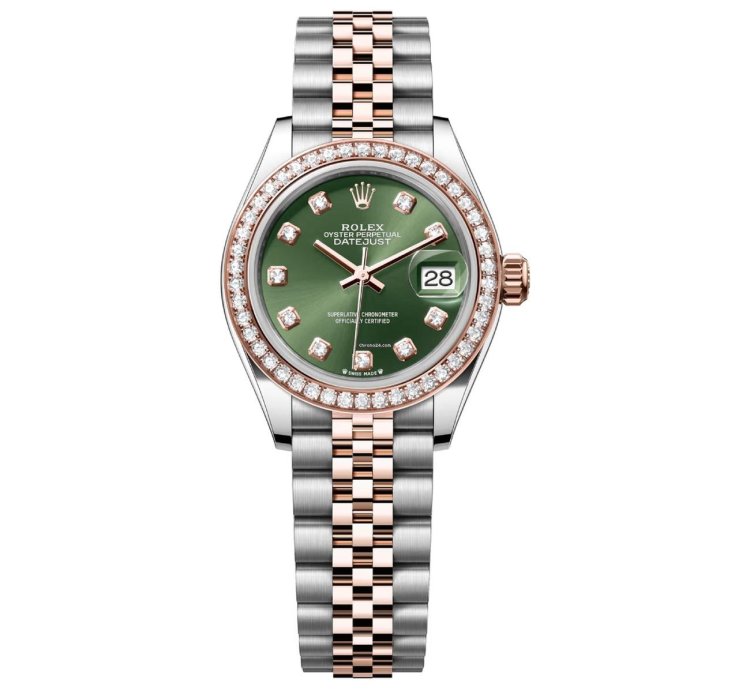 Rolex Lady-datejust 28 Steel Rose Gold Fixed Full Set Diamond Bezel 279381rbr-0007 Green Diamond Dial Jubilee Bracelet Watch 2024