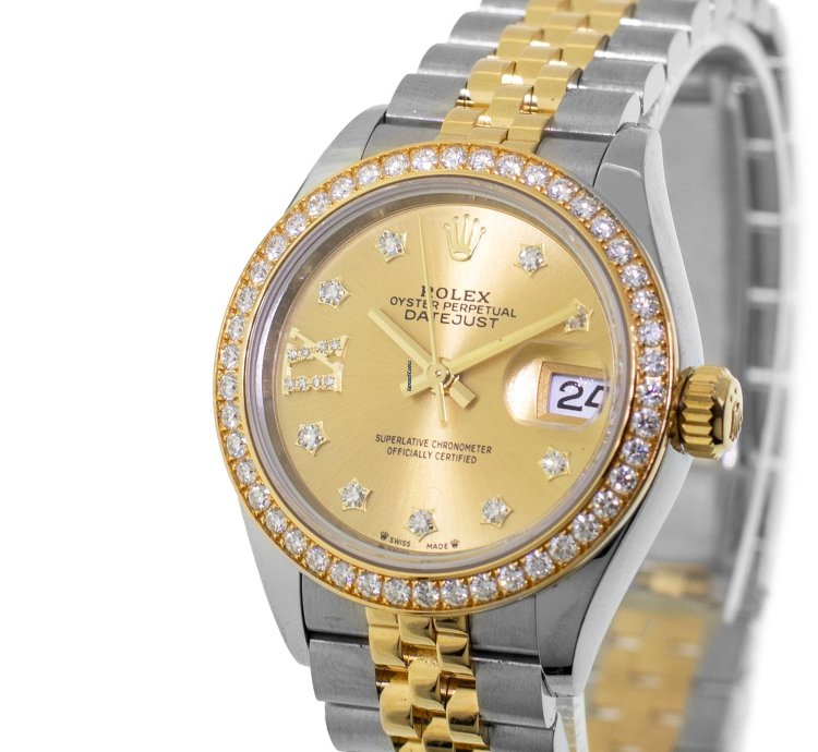 Rolex Lady-datejust 28mm Yellow Gold Steel Champagne Star Diamond Dial 279383