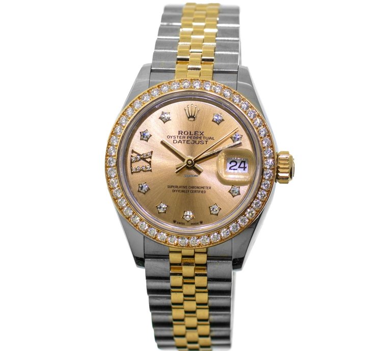 Rolex Lady-datejust 28mm Yellow Gold Steel Champagne Star Diamond Dial 279383