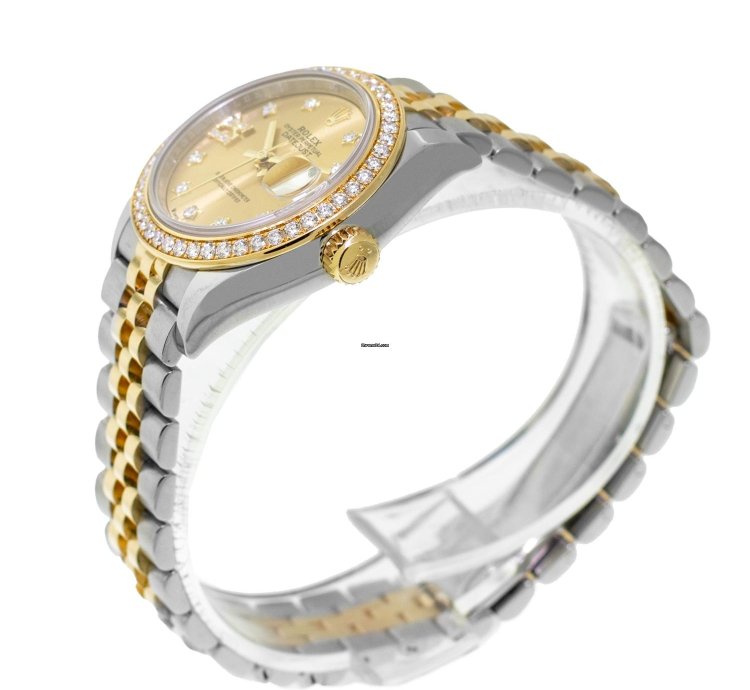 Rolex Lady-datejust 28mm Yellow Gold Steel Champagne Star Diamond Dial 279383