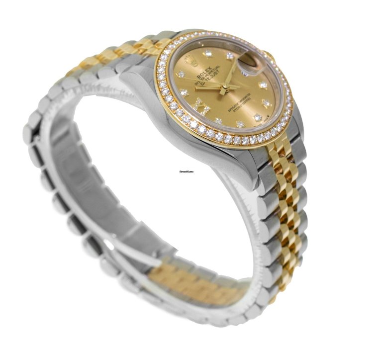 Rolex Lady-datejust 28mm Yellow Gold Steel Champagne Star Diamond Dial 279383
