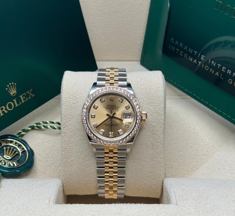 Rolex Lady-datejust New 2023 Champagne Diamond Dial Diamond Bezel Two Tone Yellow Gold Jubilee