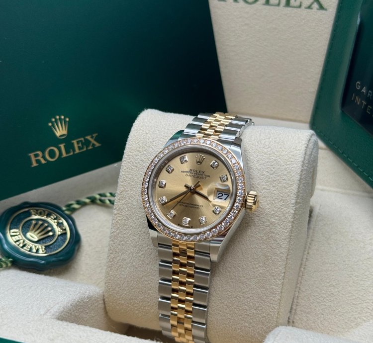 Rolex Lady-datejust New 2023 Champagne Diamond Dial Diamond Bezel Two Tone Yellow Gold Jubilee