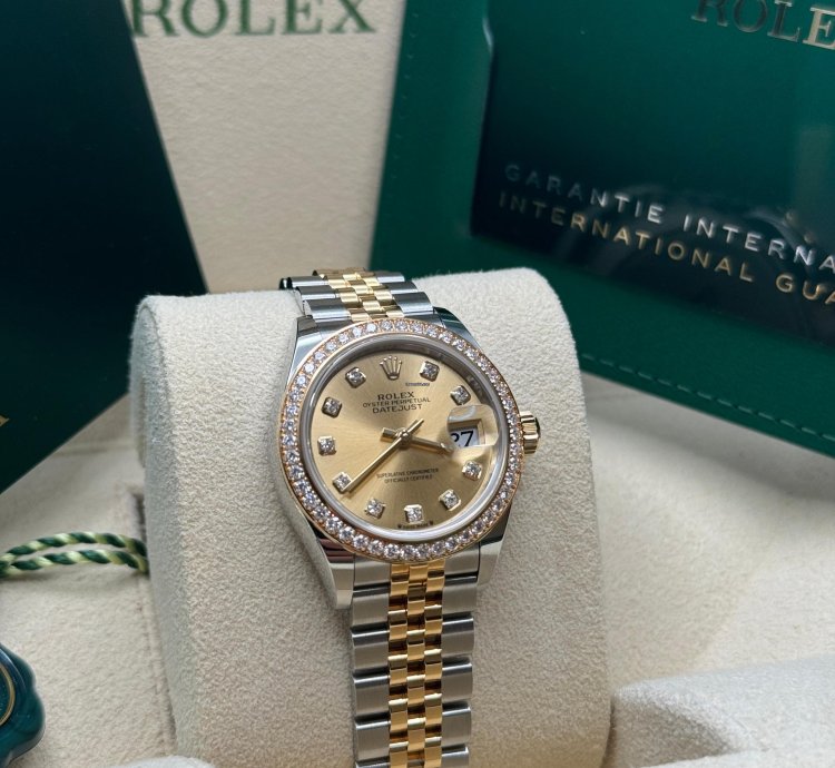 Rolex Lady-datejust New 2023 Champagne Diamond Dial Diamond Bezel Two Tone Yellow Gold Jubilee