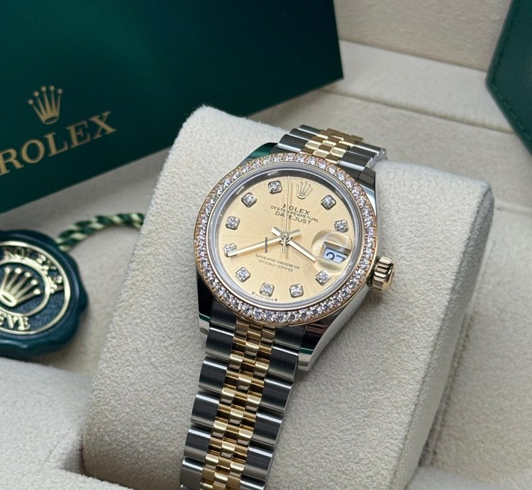 Rolex Lady-datejust New 2023 Champagne Diamond Dial Diamond Bezel Two Tone Yellow Gold Jubilee