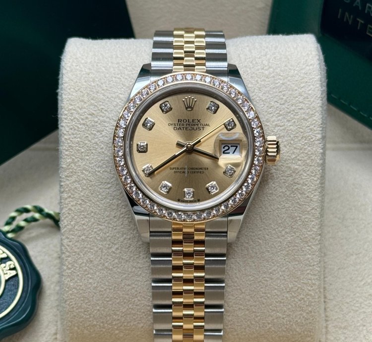Rolex Lady-datejust New 2023 Champagne Diamond Dial Diamond Bezel Two Tone Yellow Gold Jubilee