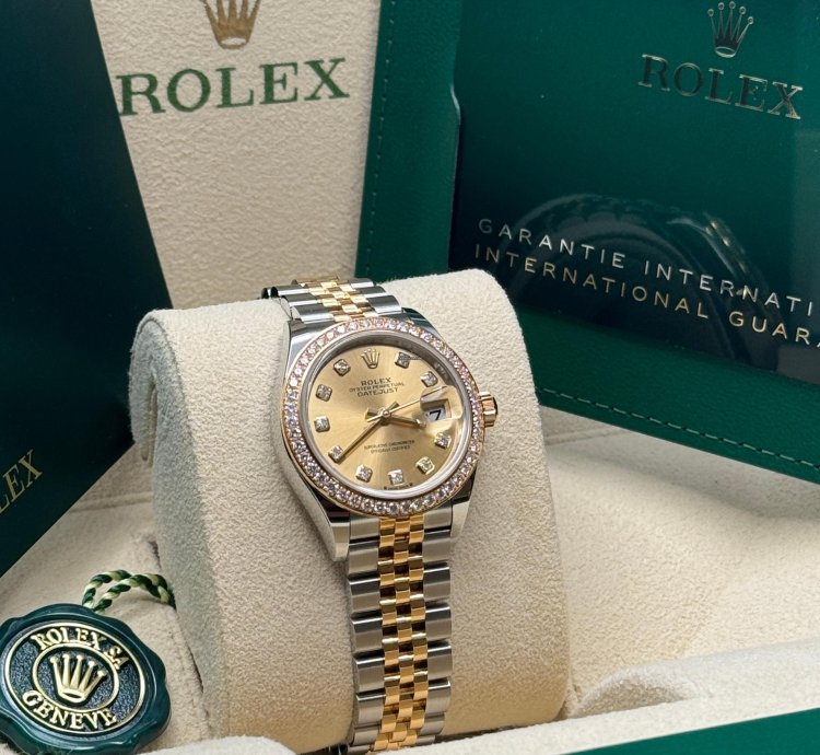 Rolex Lady-datejust New 2023 Champagne Diamond Dial Diamond Bezel Two Tone Yellow Gold Jubilee