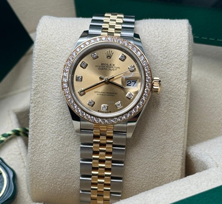 Rolex Lady-datejust New 2023 Champagne Diamond Dial Diamond Bezel Two Tone Yellow Gold Jubilee