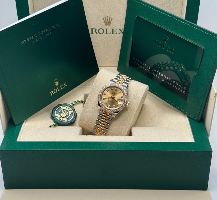 Rolex Lady-datejust New 2023 Champagne Diamond Dial Diamond Bezel Two Tone Yellow Gold Jubilee