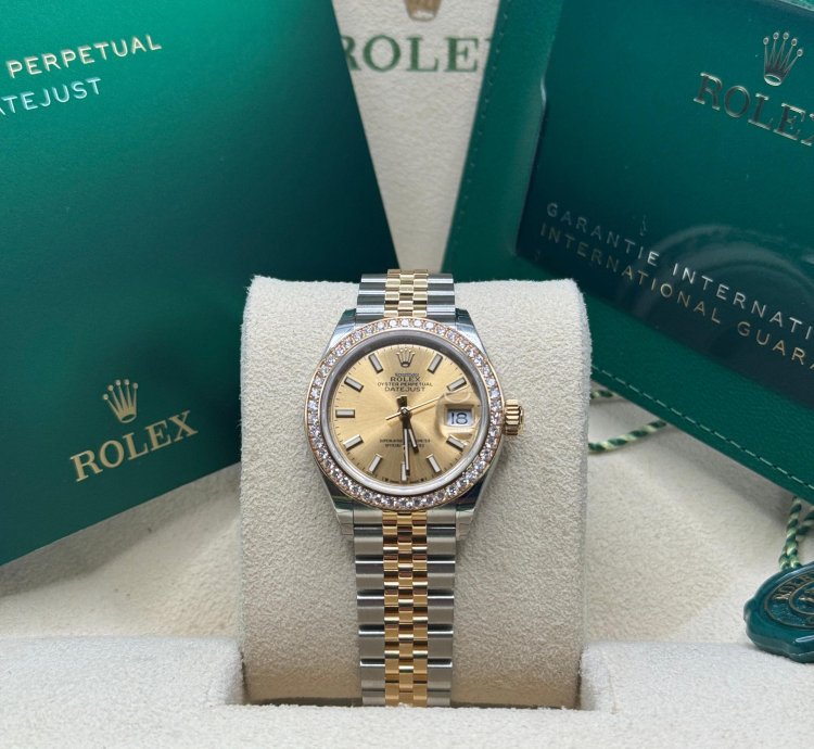 Rolex Lady-datejust New 2023 Champagne Index Dial Diamond Bezel Two Tone Yellow Gold Jubilee